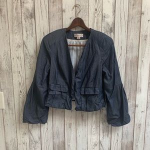 Nanette Lepore blue denim crop blazer size 8